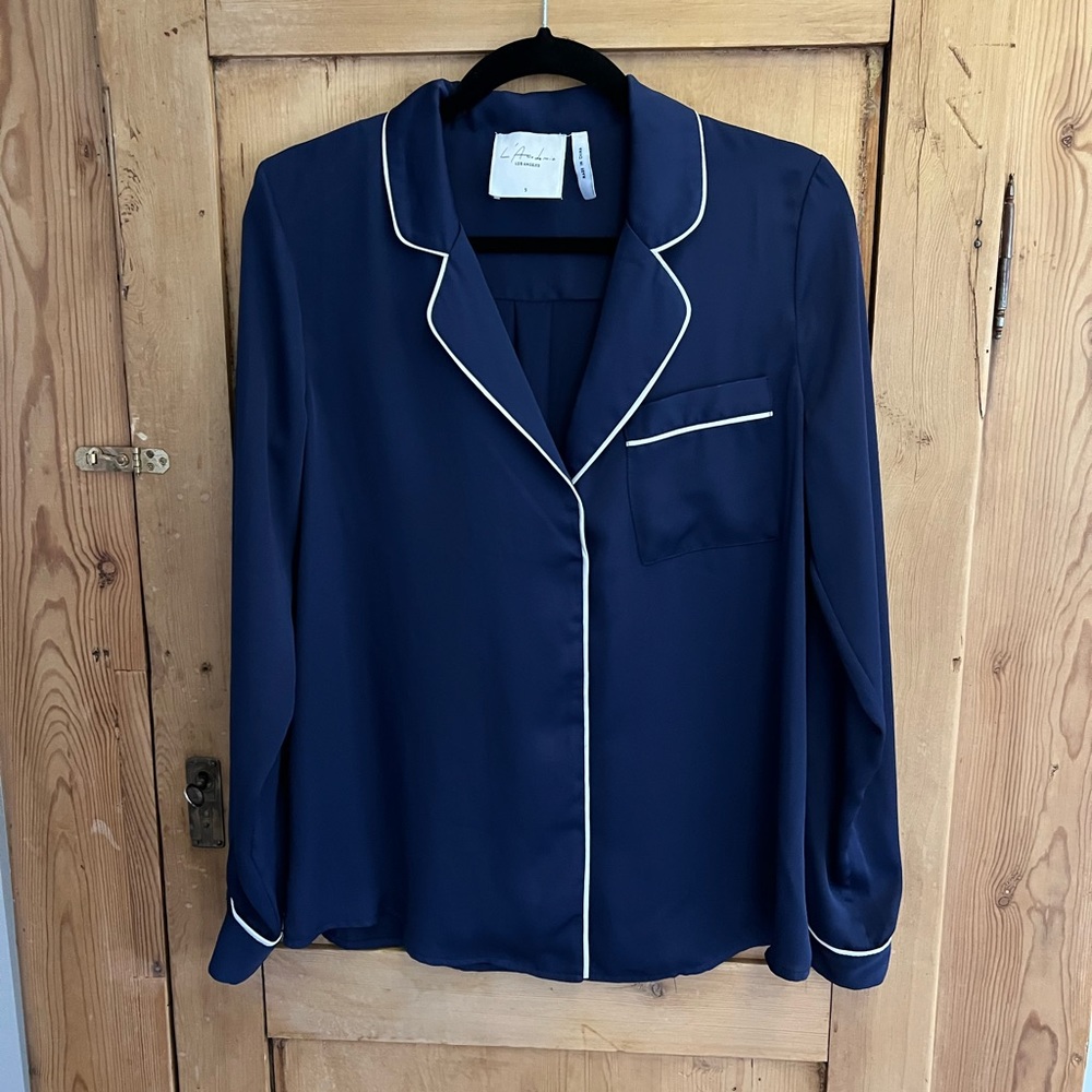 L’Academie Silky Pajama Blouse Navy